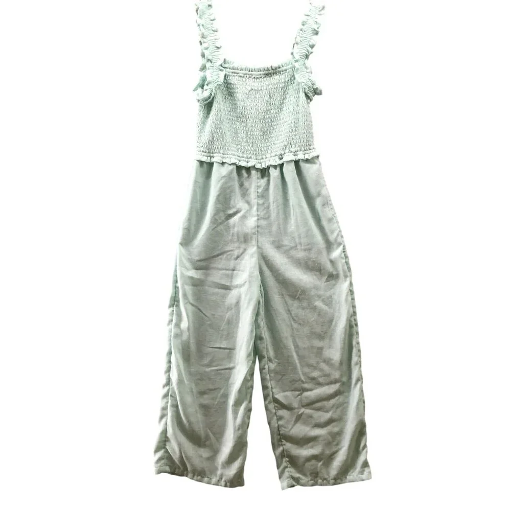 Old Navy Girls 10-12 (L) Mint Jumpsuit Smocked Wide Leg Sleeveless Ruffle Summer